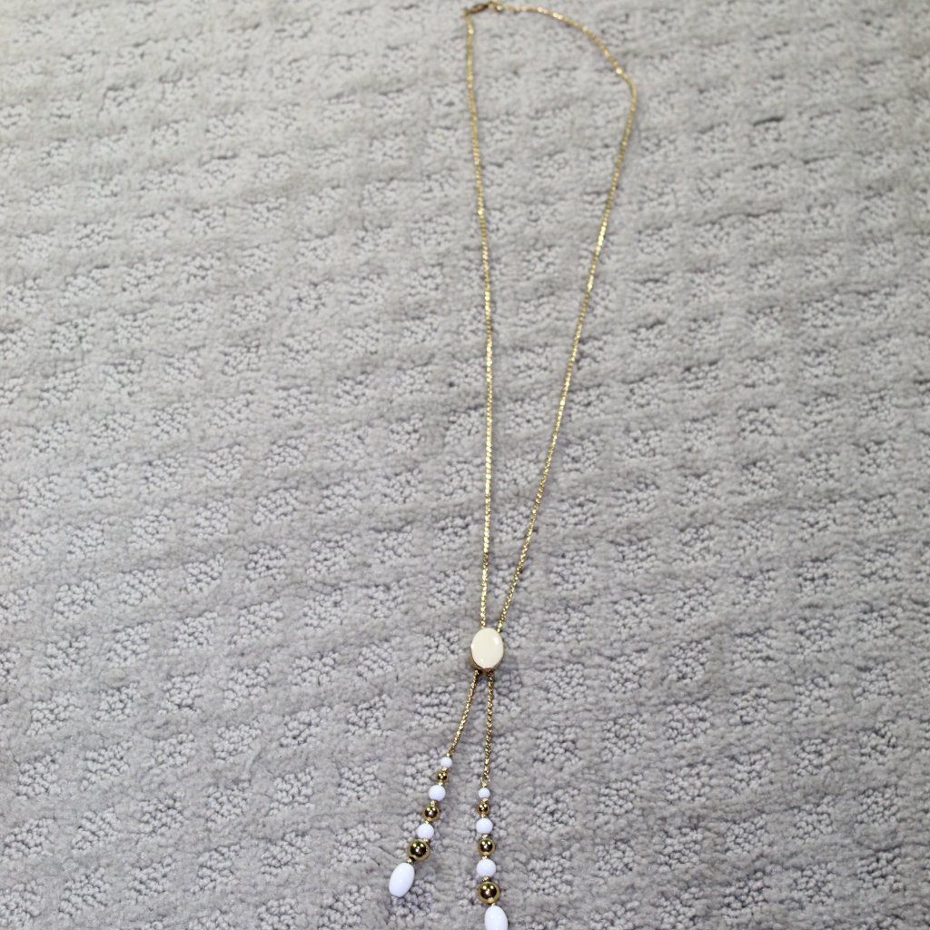 Vintage Napier Gold-Tone Oval Adjustable Slide Double Dangling Necklace Signed 12$